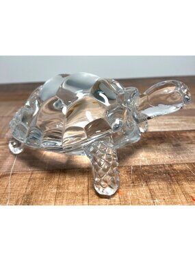 Glass Turtle Figurine Paperweight Clear Crystal Decorative Accent 8" Long